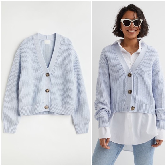 H&M Sweaters - Light Blue Rib-Knit Cardigan